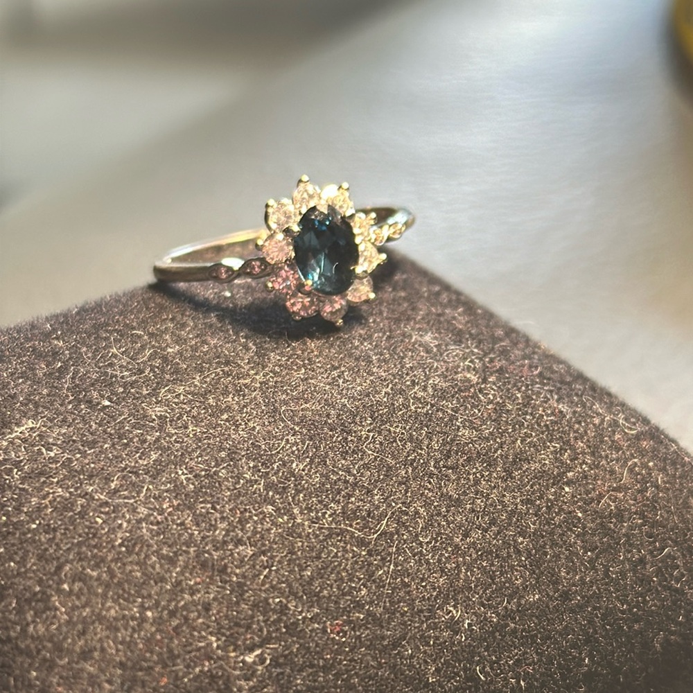 Rhodium metal Dark Blue Ring